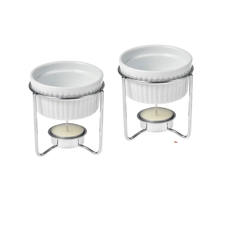 Ceramic Butter Warmer Set for Seafood, with tealight candle, mini fondue, set of 2