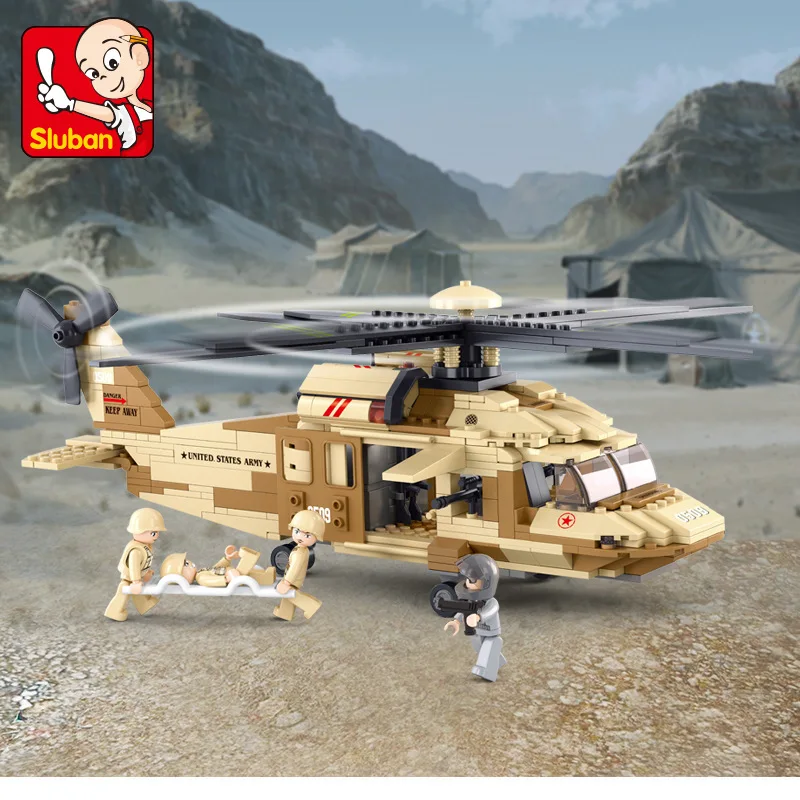 

Small Luban 0509 Black Hawk Military Spell Assembly Children Educational Building Blocks Toy