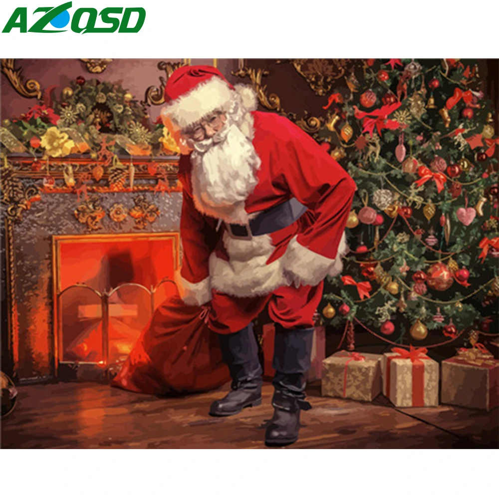 AZQSD Unframe DIY Краска для масла по номерам Санта-Клаус ручная акриловая краска