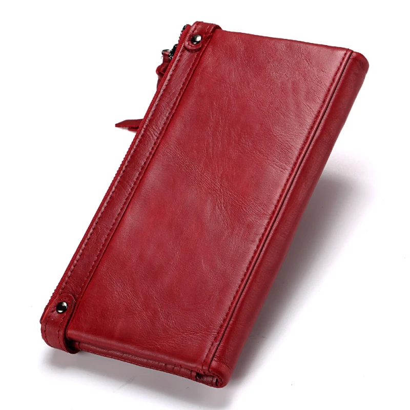 Kopen Lederen Portemonnee Rits Rode Lange Lederen Geld Tas Vrouwen Credit Kaarthouder Portemonnee Tas Vrouwen Portemonnee