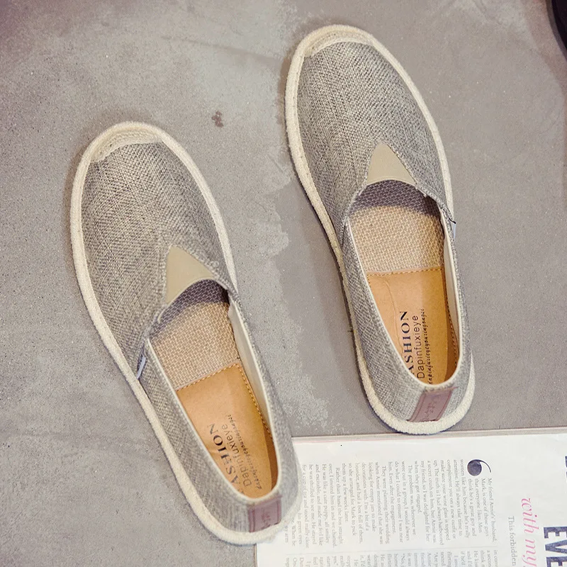 Whoholl/дышащая льняная повседневная мужская обувь; Тканевая обувь в стиле «Старый Пекин»; парусиновая летняя обувь для отдыха на плоской подошве в рыбацком стиле; обувь для вождения - Цвет: Gray