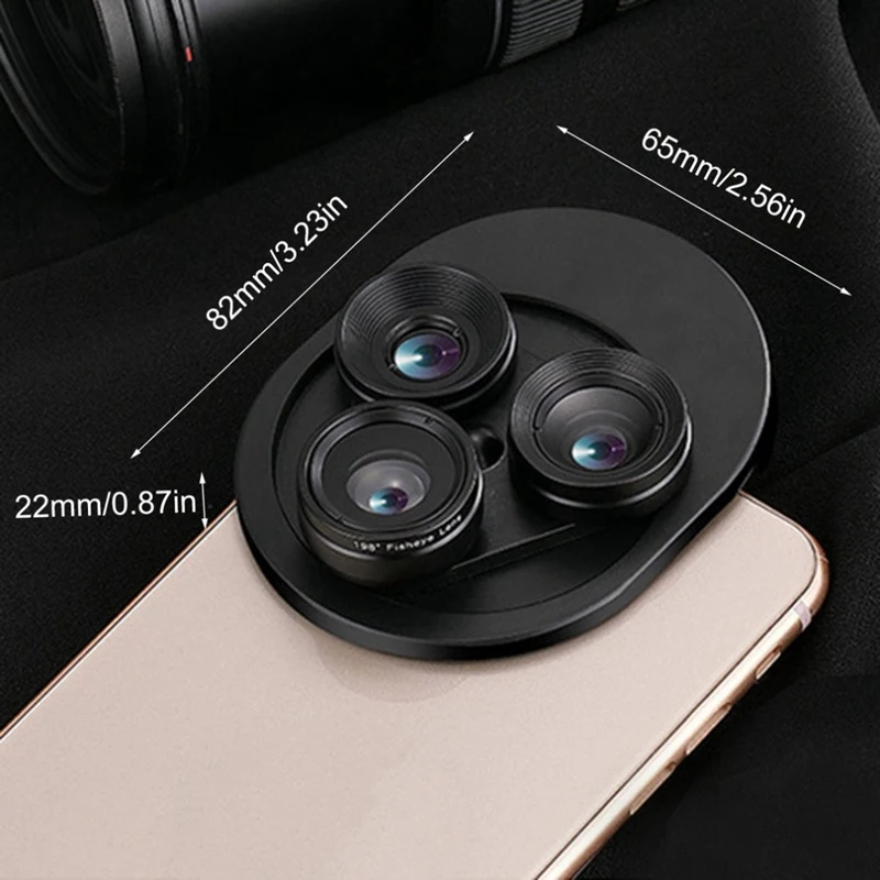 3 in 1 Mobile Phone Lens Set Professional Integral Turntable External Use Wide Angle+ Fish Eye+ Macro Camera Lens Set