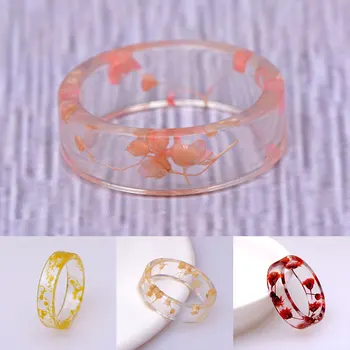 

Charm Colorful Round Rings for Women Men Clear Wood Resin Ring Handmade Dried Flower Plants Inside Rings Party Jewelry For Gift