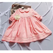 Осень, Новое поступление, испанское От 2 до 7 лет, винтажный стиль, хлопковое милое платье с вышивкой для девочек Детские платья для девочек