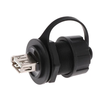 

USB 2.0 Female Panel Pass Connector Mount Socket Plug Waterproof IP67 With Cap