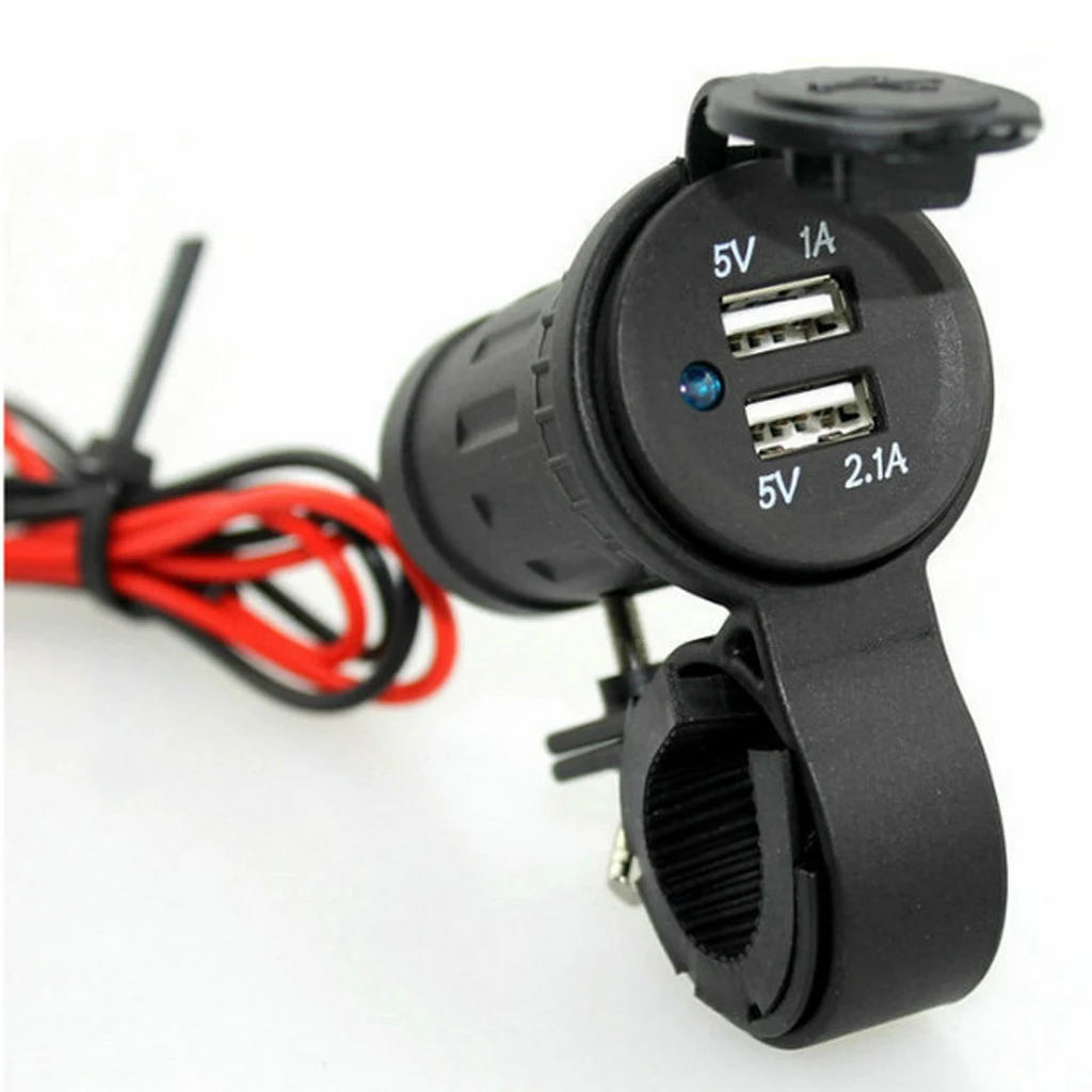 Мотоцикл 12/24V Руль Водонепроницаемый Dual USB телефона gps Зарядное устройство W/кронштейн