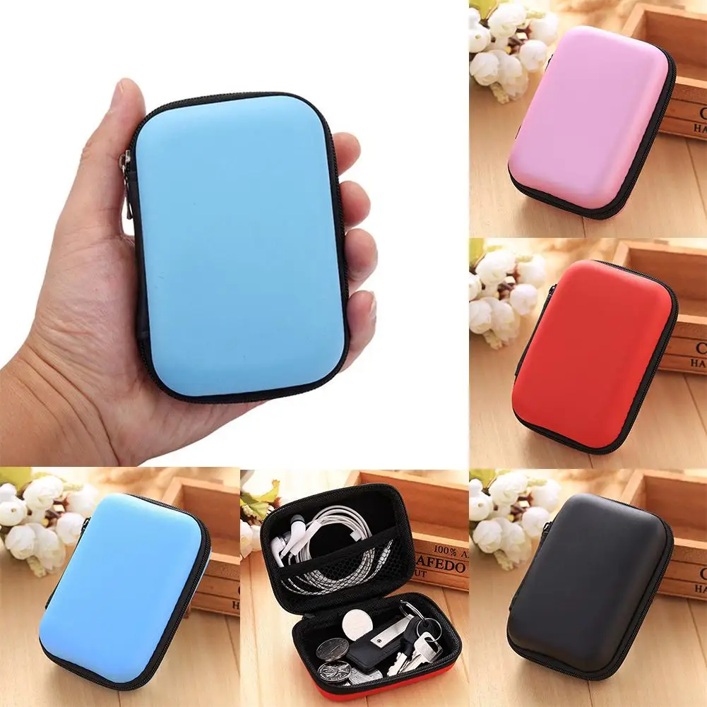 

Mini Zipper Hard Headphone Case PU Leather Earphone Case Storage Bag Protective USB Cable Organizer Portable Colorful Earbud Box