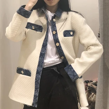 

2020 Spring /Summer New Tweed Stitching Denim Women Jacket