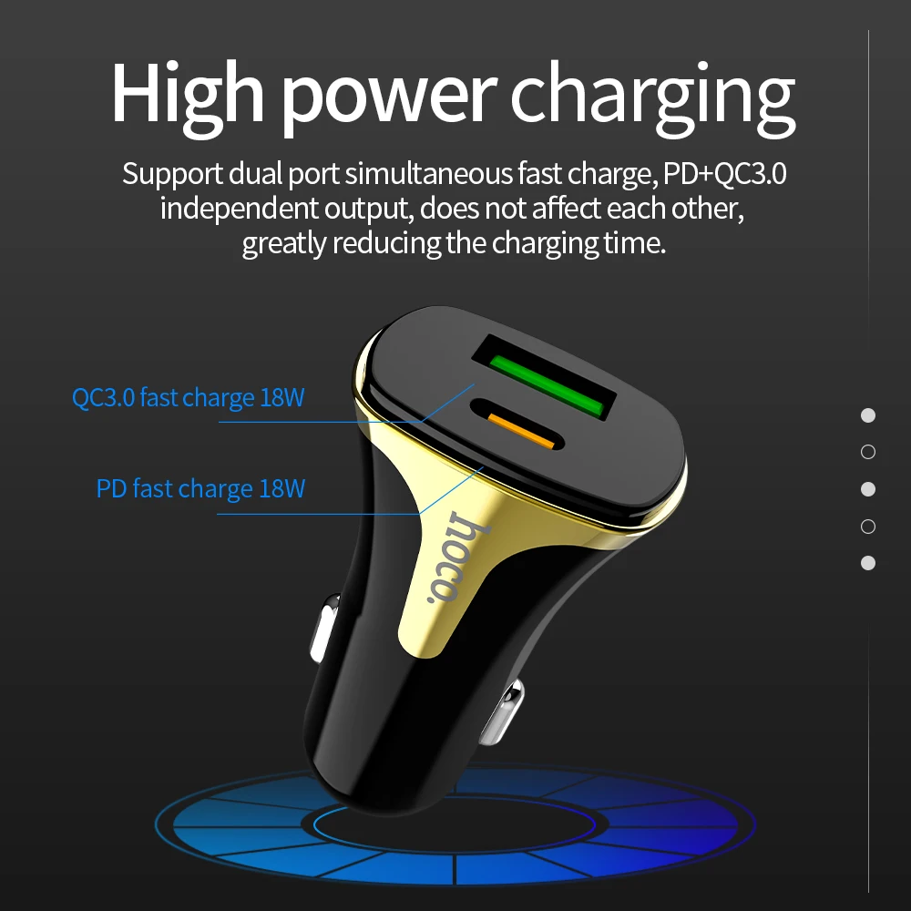 Автомобильное зарядное устройство HOCO PD QC 3,0 USB зарядное устройство для samsung S8 S9 S10 Xiaomi Mi9 huawei USB Автомобильное зарядное устройство 18 Вт 3A адаптер