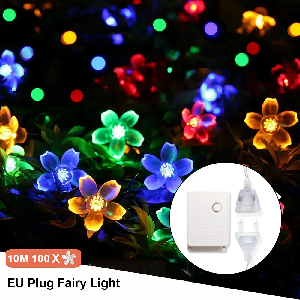 Вишневый цветок Гирлянда USB светодиодный гирлянда сказочные огни хрустальные цветы в помещении Свадебный Рождественский Декор световая цепная гирлянда 220 В - Испускаемый цвет: EU Plug Multicolor