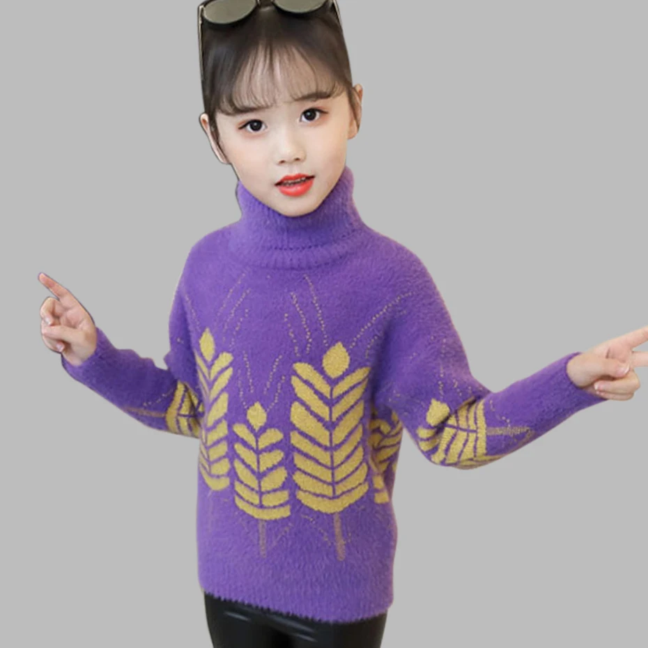 Girls Sweaters Floral Pattern Kids Turtlneck Sweaters High Quality Girl