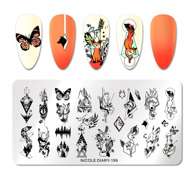 DIARY Flower Leaf Nail Stamping Plates Cute Abstract Face Lines Stamp Template Nail Art Image Printing Stencil Tools