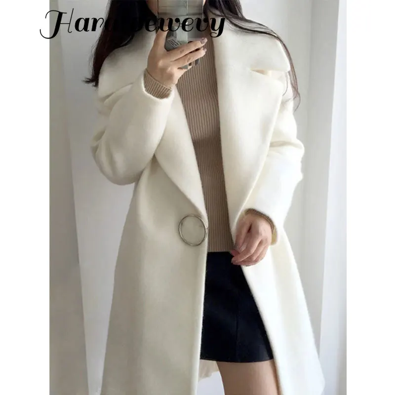 New Thin Wool Blend Coat Women Long Sleeve Turn-down Collar Outwear Jacket Casual Autumn Winter Elegant Overcoat Leisure
