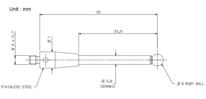 M4XD6XL50 5 мм 6 мм OD M4 резьба Рубиновая головка керамический Styli стержень 3D трехмерный Калибр измеритель координат измерительная машина CMM Наконечник Зонда - Цвет: M4XD6XL50