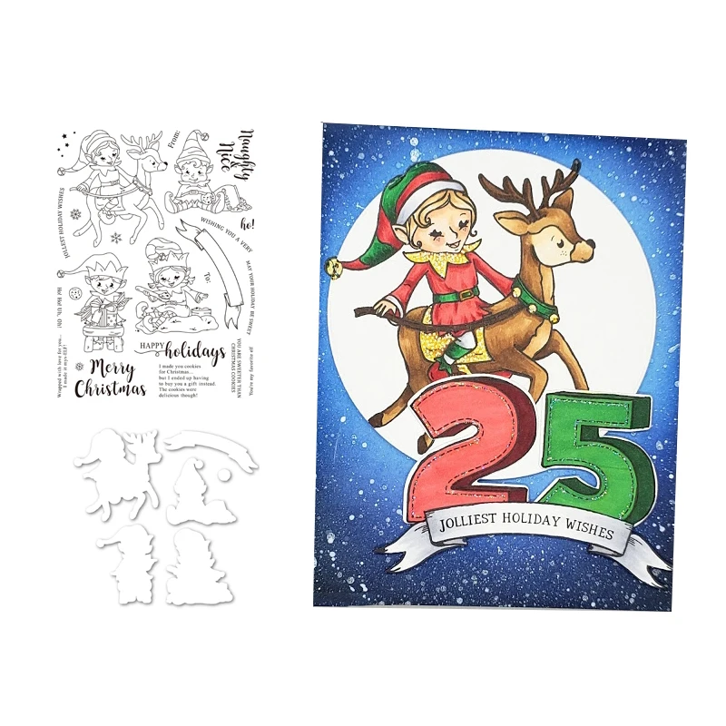 

NAUGHTY AND NICE ELVES Metal Cutting Dies and stamps DIY Scrapbooking Card Stencil Paper Craft Wedding Decor