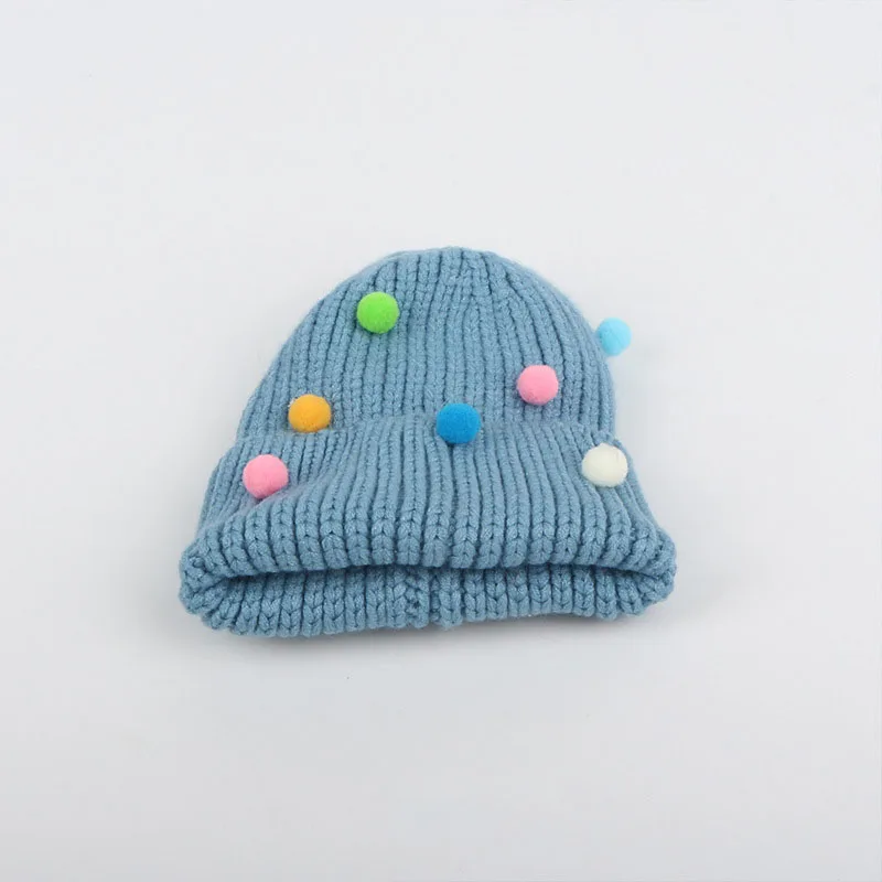 Зимние шапки для женщин, осень, теплая цветная вязаная шерстяная шапочка с помпоном, шапка с помпоном для дам, детская шапка