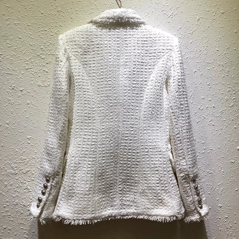 New Autumn And Winter Women's Coat Temperament Wool White Coat Double Breasted Fringe Slim Suit Female Jacket