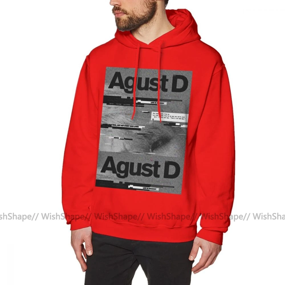Agust D Толстовка AGUST D альбом художественные толстовки с длинным рукавом хлопковый пуловер с капюшоном Фиолетовый XL популярные теплые свободные мужские толстовки - Цвет: Red
