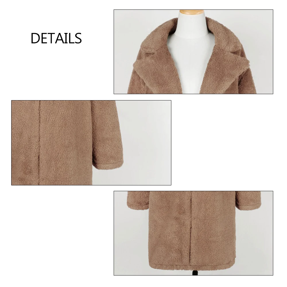 Зимнее модное женское длинное пальто из искусственного меха Мане с длинными рукавами для похудения