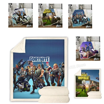 

3D Woolen Blanket Fortnites Anime Figure Throw Blanket Fleece Microfibe Carpet Cartoon Printed Fleece Wearable Bedspread Bedding