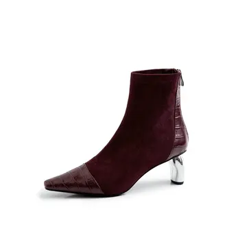 

2020 Newest patchwork leather Female High Heels Women's Ankle Boots Sexy women Pumps Winter Party Pointed Toe Prom Shoes Woman