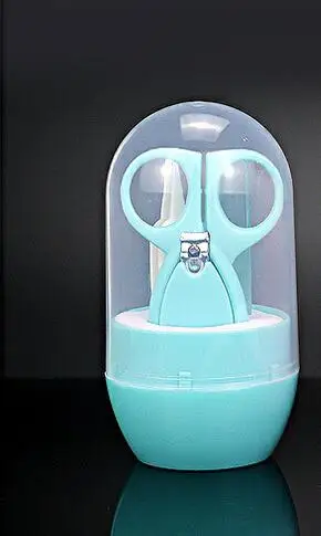 blue 4 шт. детский набор для ухода за здоровьем, уход за ногтями, триммер для пальцев, ножницы, кусачки для ногтей, светодиодный пинцеты для чистки, дорожная коробка для хранения - Цвет: blue