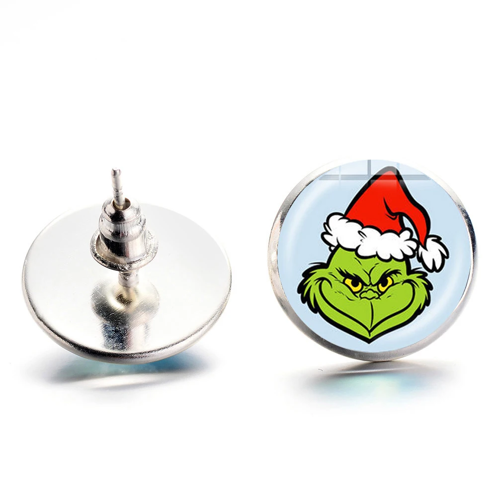 SONGDA, модные серьги-гвоздики Grinch, милый мультфильм Grinch and Dog, аниме постер, стеклянный кабошон, серьги-гвоздики в рождественской тематике, подарки для детей