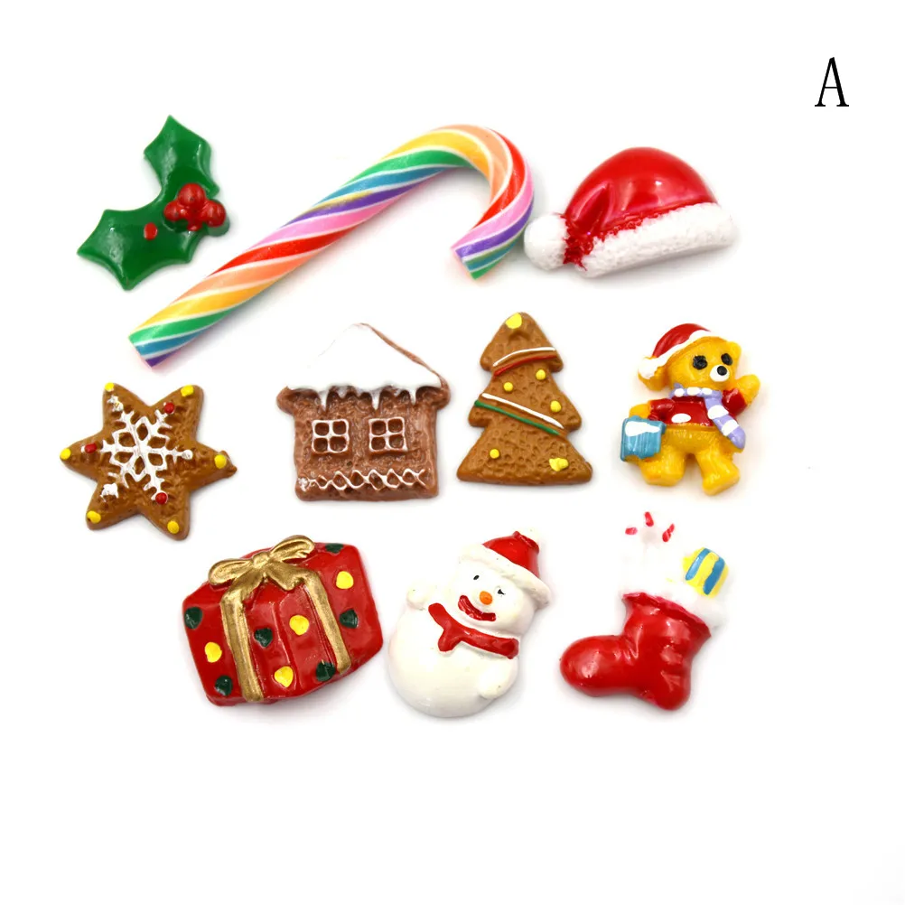 

10pcs/bag resin Cute Mini Snowman snowflake bear christmas tree Biscuit shape Miniature Accessories