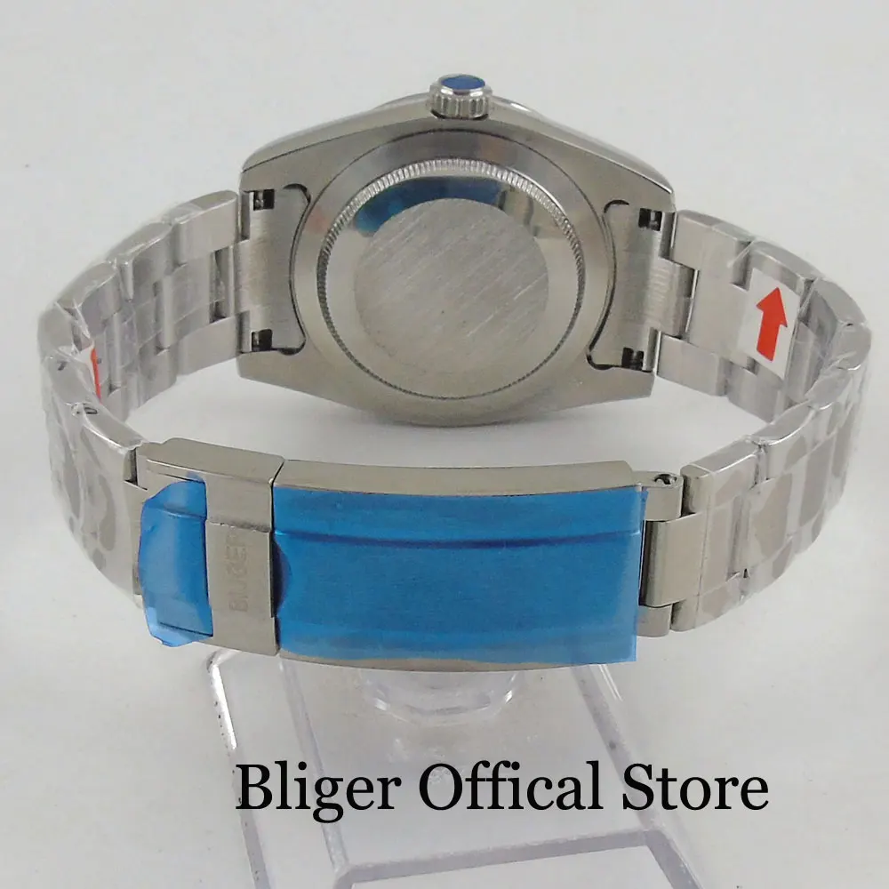 BLIGER 36mm Polished Automatic Men Watch Brushed Oyster Bracelet NH35A MIYOTA 8215 Movement Sapphire Crystal Green Luminous Dial