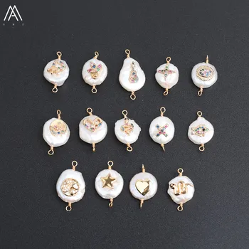 

Wholesale White Pearl Beads Pendant,Fashion Women Pattern Freshwater Pearl Bead Pendant Double Connector Jewelry DIY KSPJ-246AME