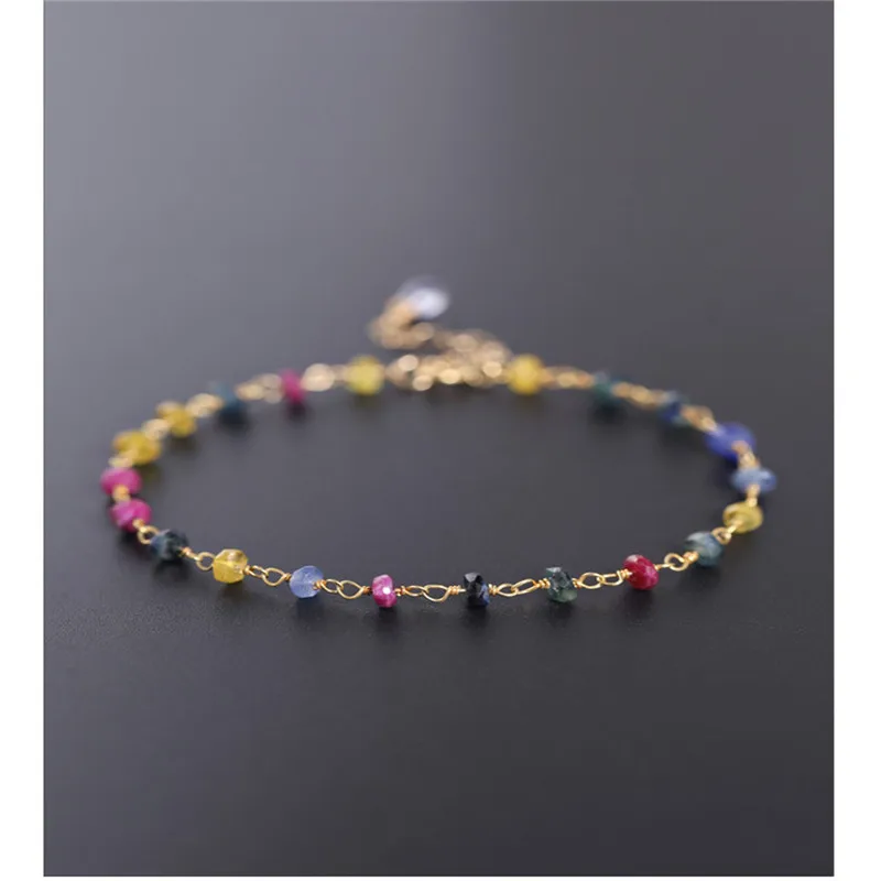 DAIMI Faceted Colorful Sapphire Bracelet Female gemstones Genuine Yellow 14K Gold Injection Jewelry Gift | Украшения и аксессуары