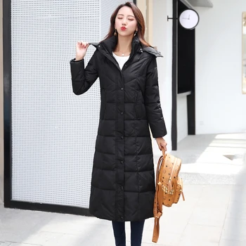 

New Women X-long Jacket Down Coat 2020 Winter Hooded Warm Coat Female Overcoat Large Size Thick Slim Down Jacket WM102