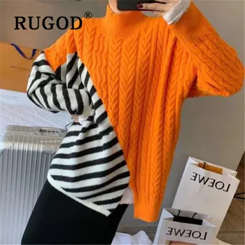 

RUGOD 2019 Fashion stripe patchwork knitted women sweater vintage twisted long sleeve streetwear ladies winter warm pullovers