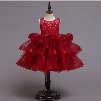

Kids Princess Beads Petal Birthday Party Dress for Girls Infant Lace tutu Children Bridesmaid Dress for Girl Baby Girls Clothes