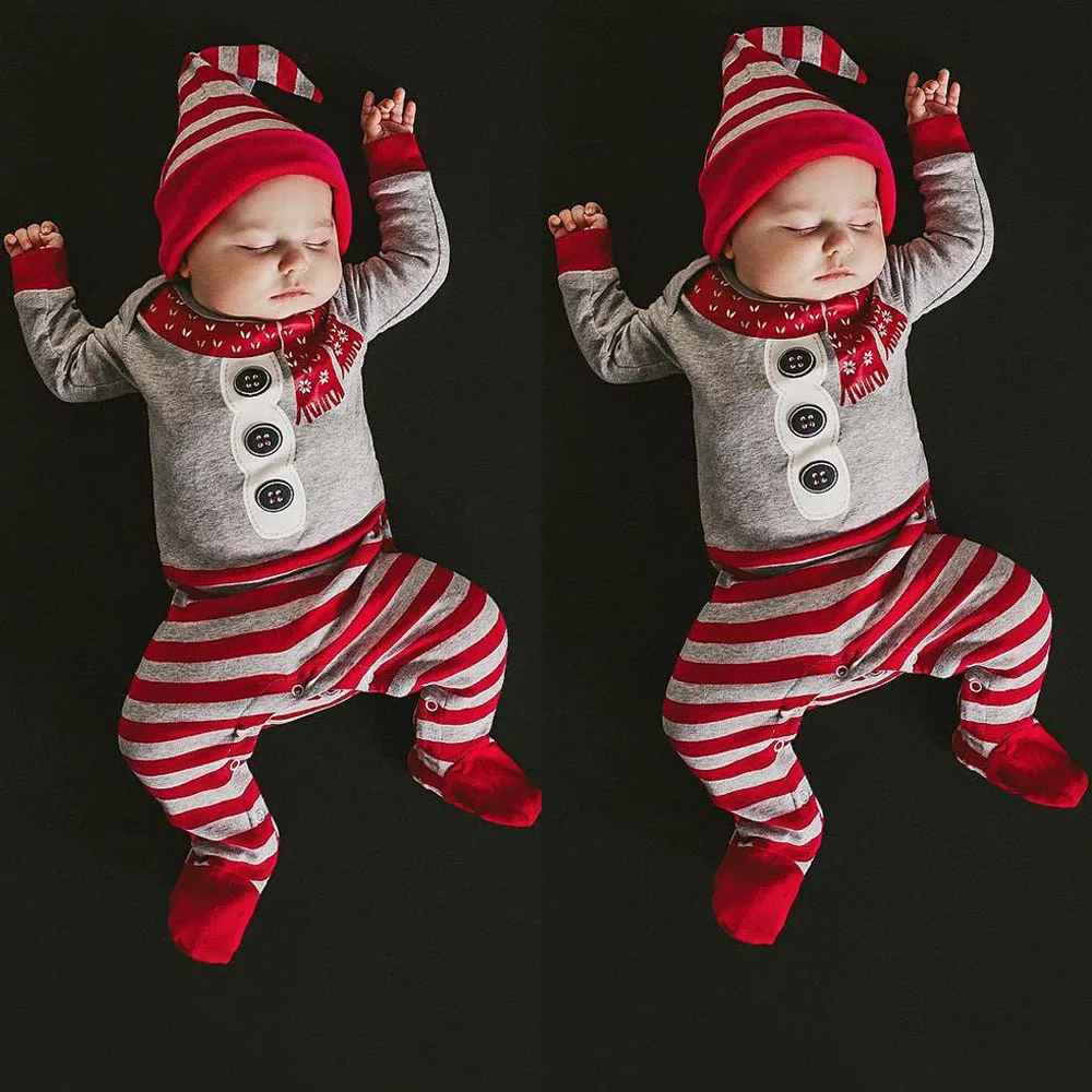My first Christmas/Одежда для маленьких мальчиков и девочек теплая зимняя одежда для новорожденных мальчиков и девочек комбинезон с длинными рукавами и круглым вырезом+ шапка, комплект