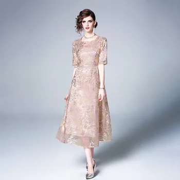 

Top Quality New 2020 Spring Long Party Evening Vestidos Women Charming Flower Print Sexy Tulle Lace Patchwork Long Maxi Dresses