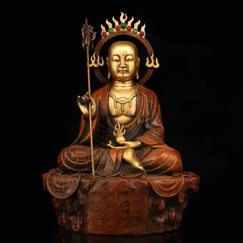 

Top Antique Collection Ksitigarbha Bodhisattva Copper Handcrafted Gilt Feng Shui Buddha Statue Living Room Decoration
