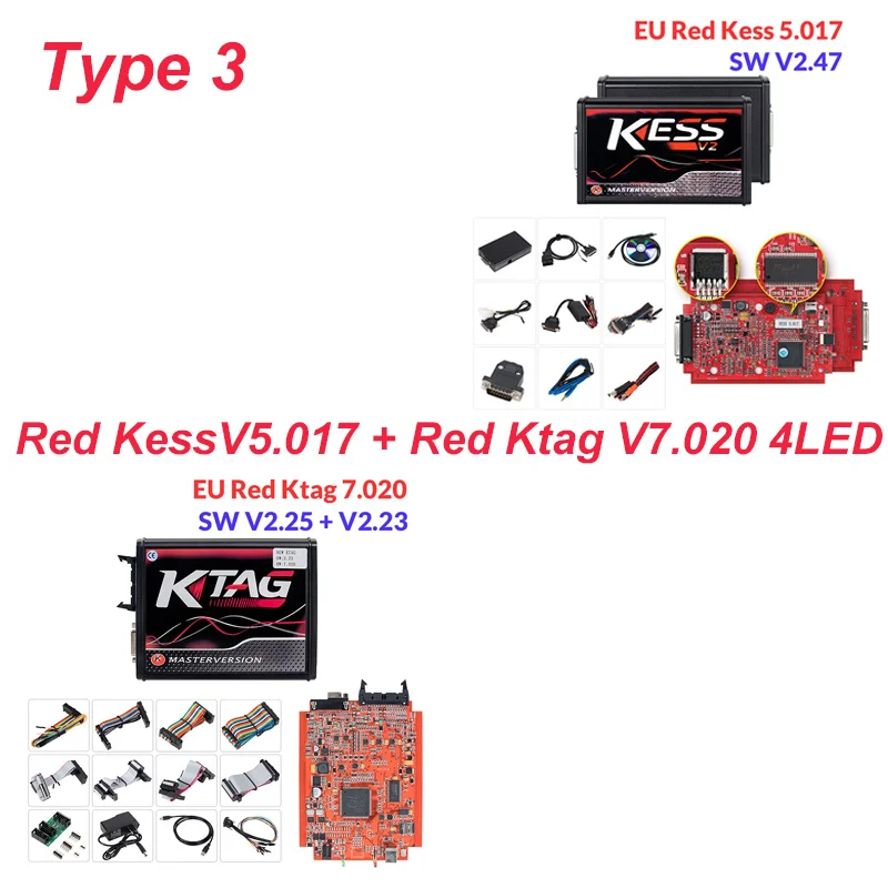 Красный KESS V2.47 V5.017 без жетонов ЭБУ чип Тюнинг мастер ЭКЮ программист KESS V2 менеджер Тюнинг Комплект для автомобиля/грузовика - Цвет: Kess and Ktag