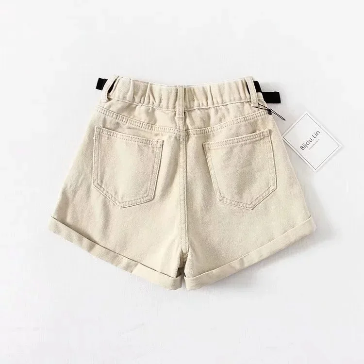 Europe And America INS Trend 5-Color Models Women's Elastic High-waisted Adjustable Belt Crimping Shorts Cowboy Shorts Female Su