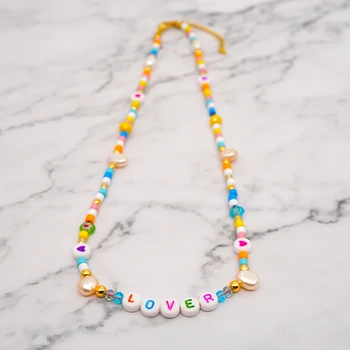 

Shinus Pearl Necklace Women Patchwork Gift Enamel Tile Chocker LOVER Letter Necklaces jewlery Bijoux Femme Collares Jewellery