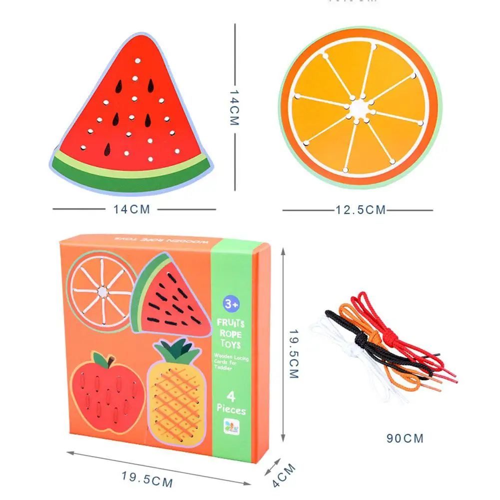 Kuulee Children Wooden Large Simulation Fruit Threading Set Educational Desktop Toy for Kids