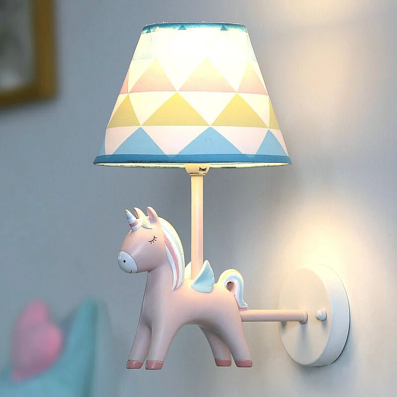 

Nordic Unicorn Wall Lamp Modern Led Animal Wall Sconce Resin Mirror Lights for Children Kids Bedroom Bedside Stairs Home Decor