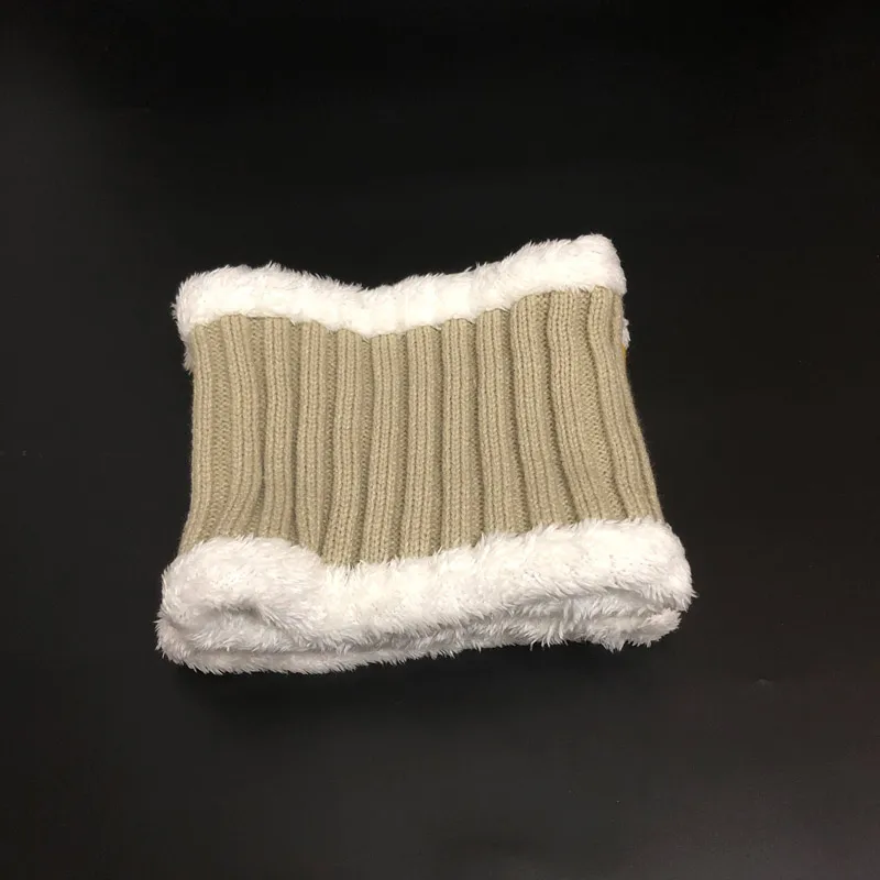 khaki scarf Зимняя шапка для мальчиков и девочек, высококачественные бархатные шапки, натуральные шапки с меховым помпоном, популярный детский широкий берет-Боб - Цвет: khaki scarf