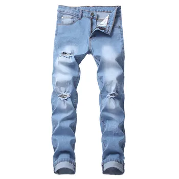 

Male fold style denim trousers pants 2018 Fashion New Men's Casual Slim Patch Hole Jeans Dropshipping free shipping 10.21