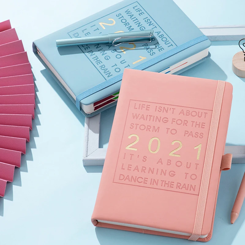 

2021 Jan-Dec English language Thicken notebook A5 Leather soft cover School Efficiency journal 2021 planner New Fashion Agenda