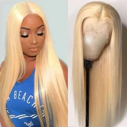 613 13x4 Lace Front Human Hair Wigs Pre Plucked Peruvian Straight Blonde Transparent Lace Frontal Wig 180% Remy Hair 30 Inch