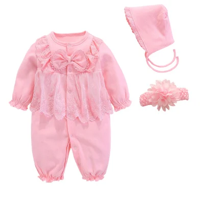 mode 2.1 pink Одежда для новорожденных девочек кружевные Комбинезоны и головные уборы, комплекты одежды для принцесс, осенне-весенний розовый детский комбинезон, носки для маленьких девочек 3, 6, 9 месяцев - Цвет: mode 2.1 pink