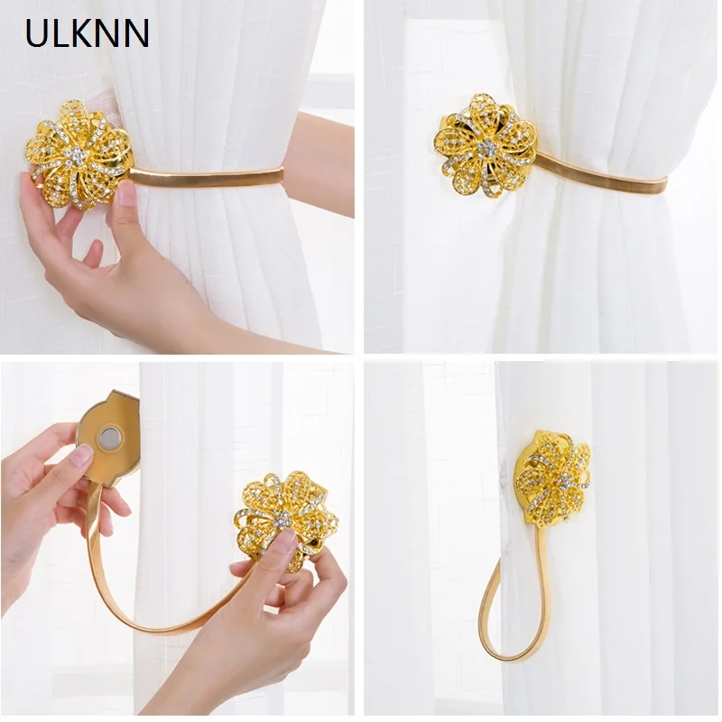 

ULKNNN Modern European Style Magnetic Tie Curtain Drapery Clips Buckle Brief Free Punch Curtain Hook Curtains Cord Straps
