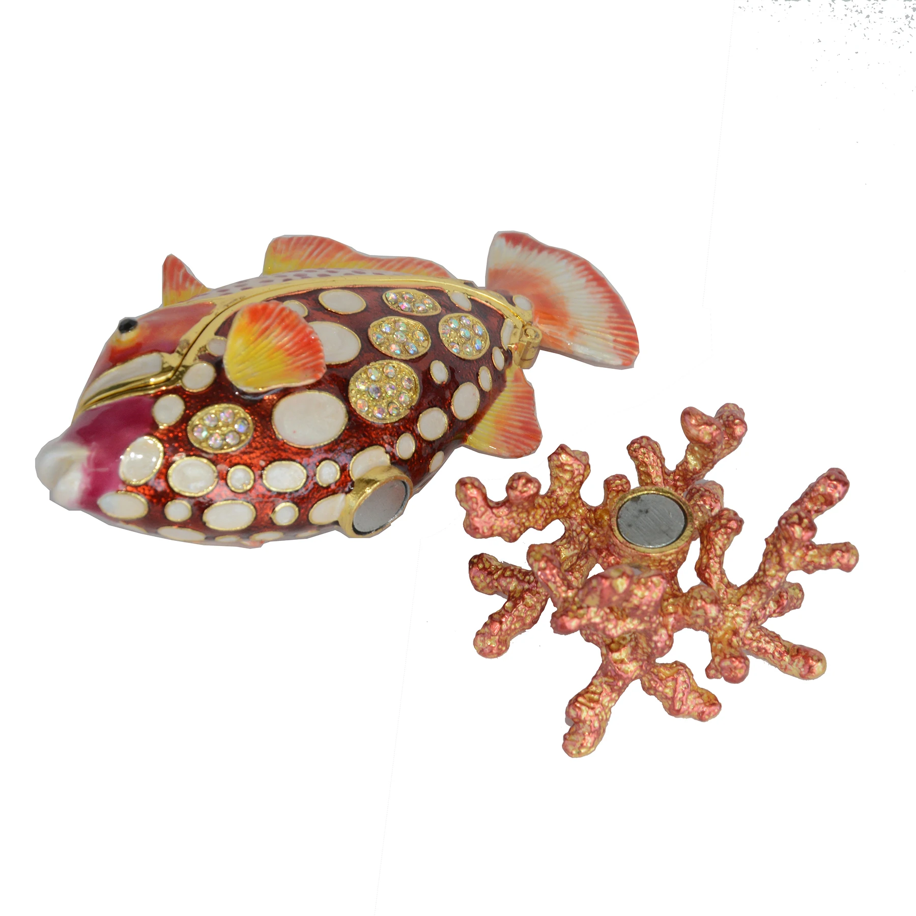 Tropical Fish with Coral Hinged Mini Storage Boxes Rhinestones Collectible Gifts