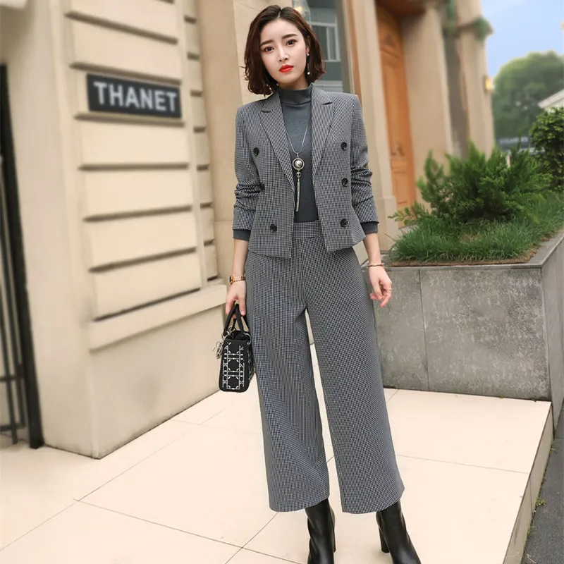 Женские костюмы Sub-Coat модный OL маленький костюм платье женская одежда широкие брюки костюм Блейзер куртка и штаны с завышенной талией офисная одежда